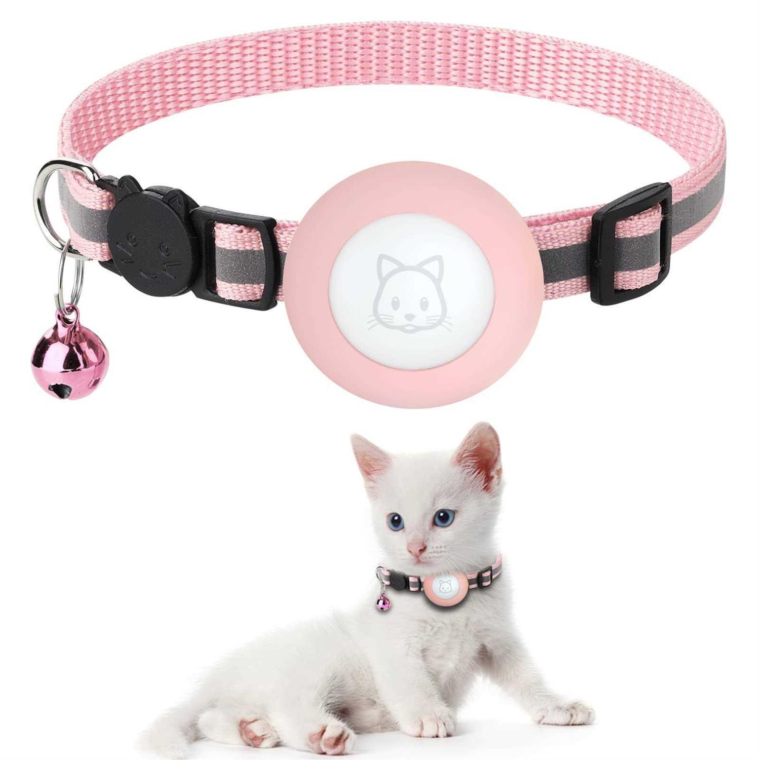 Airtag Cat Collar with Breakaway Bell Reflective Strap with Air Tag Case for Cat Kitten - Healthber