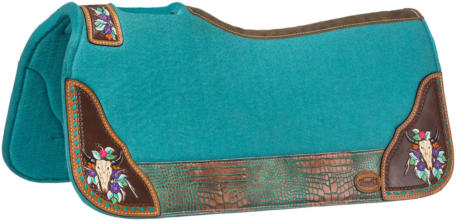 Tough1 Hand Painted Steer Skull Saddle Pad - Healthber