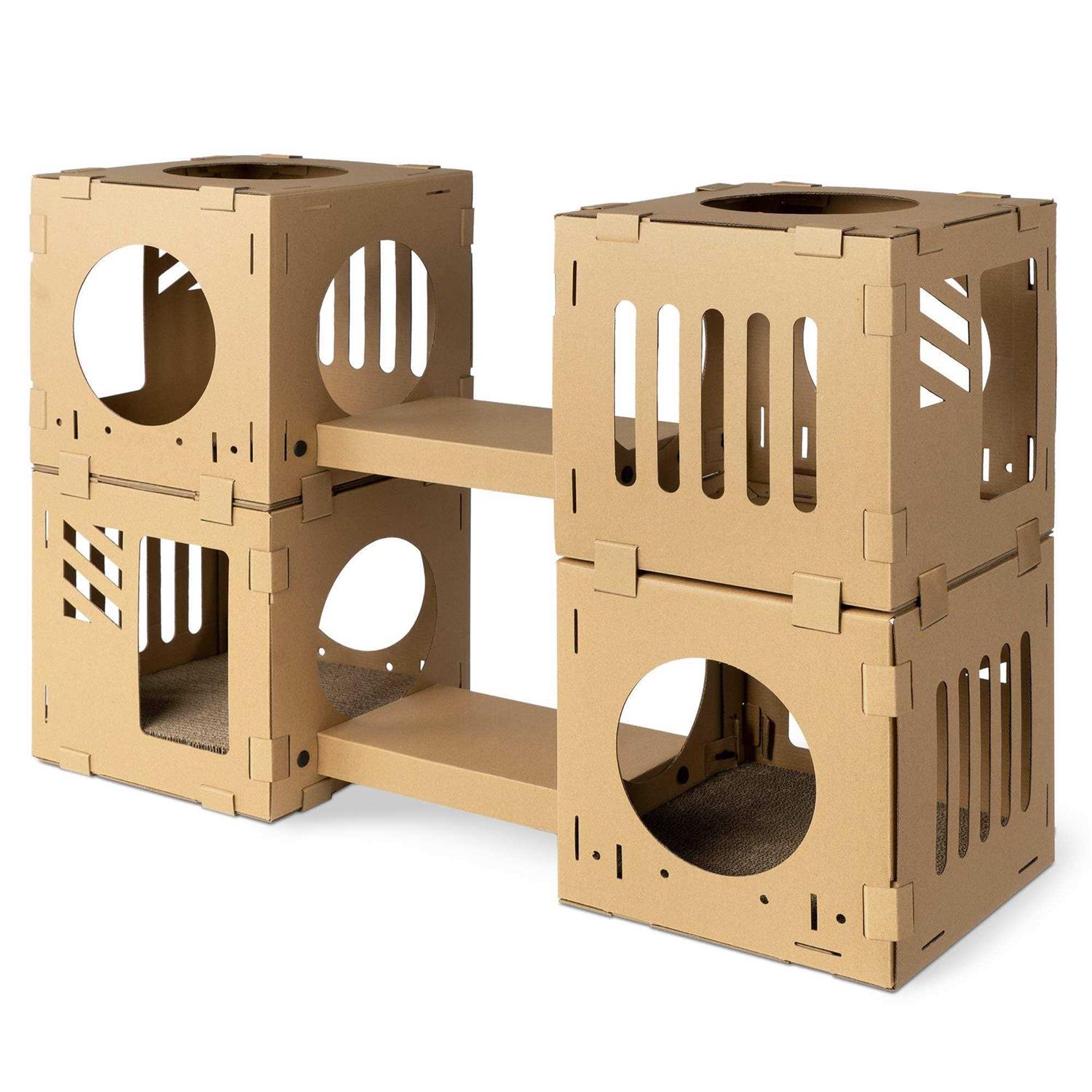Navaris Modular Cardboard Cat House DIY Corrugated Cardboard Configurable Play Tower Condo for Small Cats - Healthber