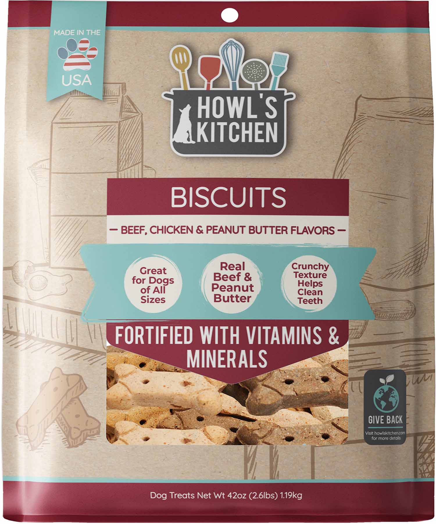 Howl's Kitchen Beef, Chicken and Peanut Butter Biscuits, 2.6 lbs - Healthber