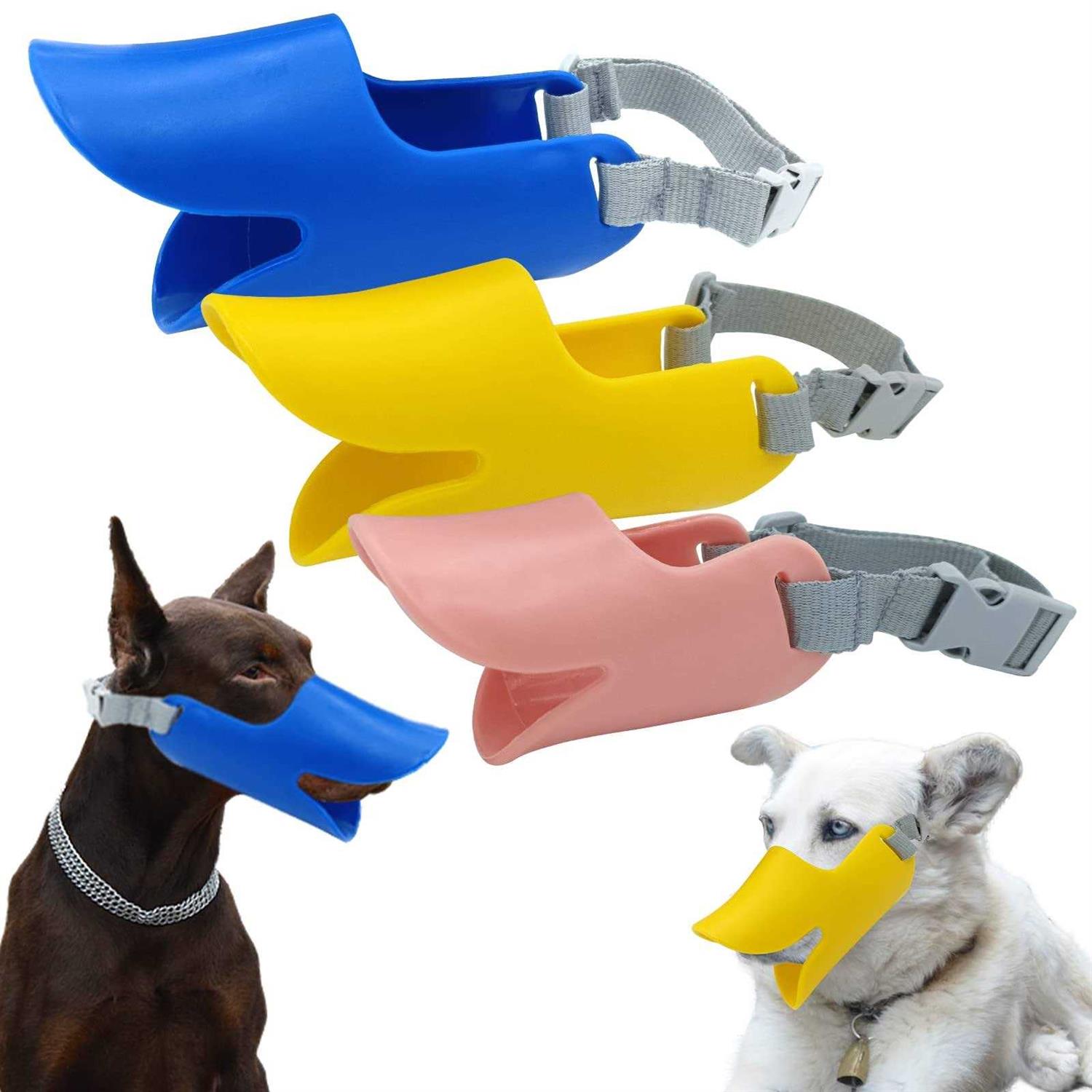 QDAOYU 3pcs Dog Muzzle Mouth Cover Silicone Dog Anti Barking Chewing,cute Duck Shape,Anti bite Adjustable Loop Pets Muzzle - Healthber