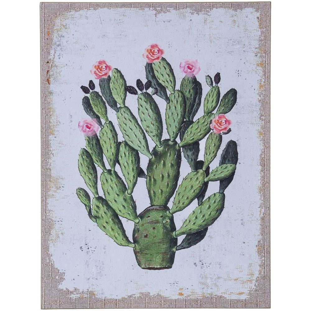 Cactus with Flowers Plank Wall Hanging - Healthber