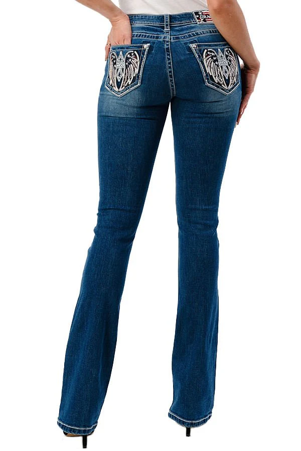 Grace in LA Americana Wing Embellished Mid Rise Bootcut Jeans - Healthber