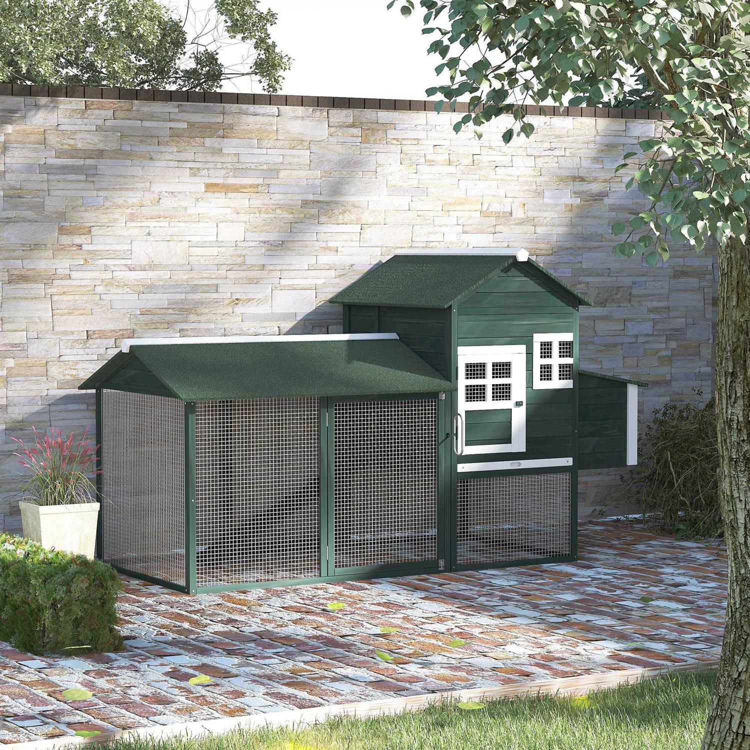 PawHut 84 Wooden Chicken Coop Hen House Outdoor with Run Nesting Box - Healthber