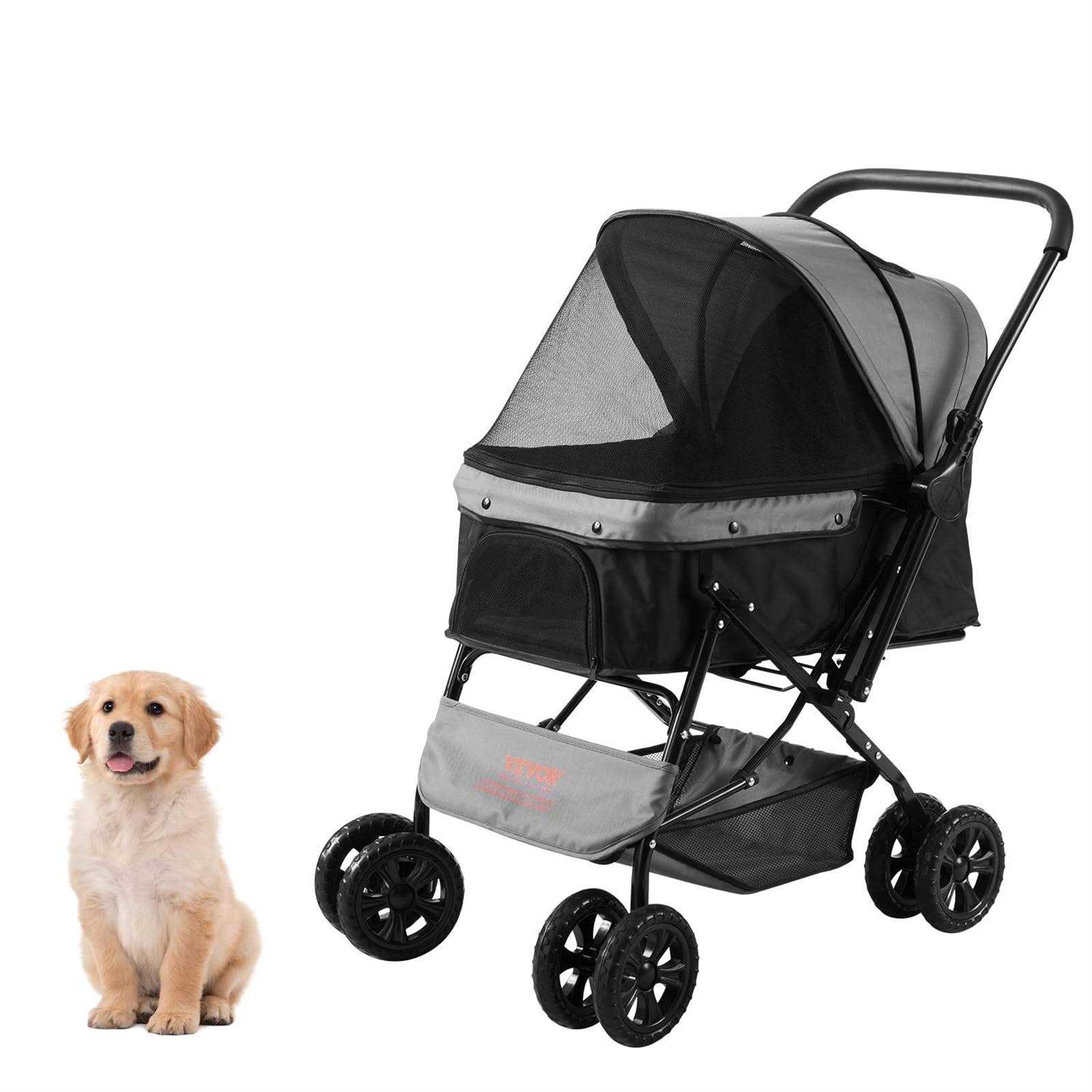VEVOR Pet Stroller 4 Wheels Dog Stroller Rotate with Brakes - Healthber