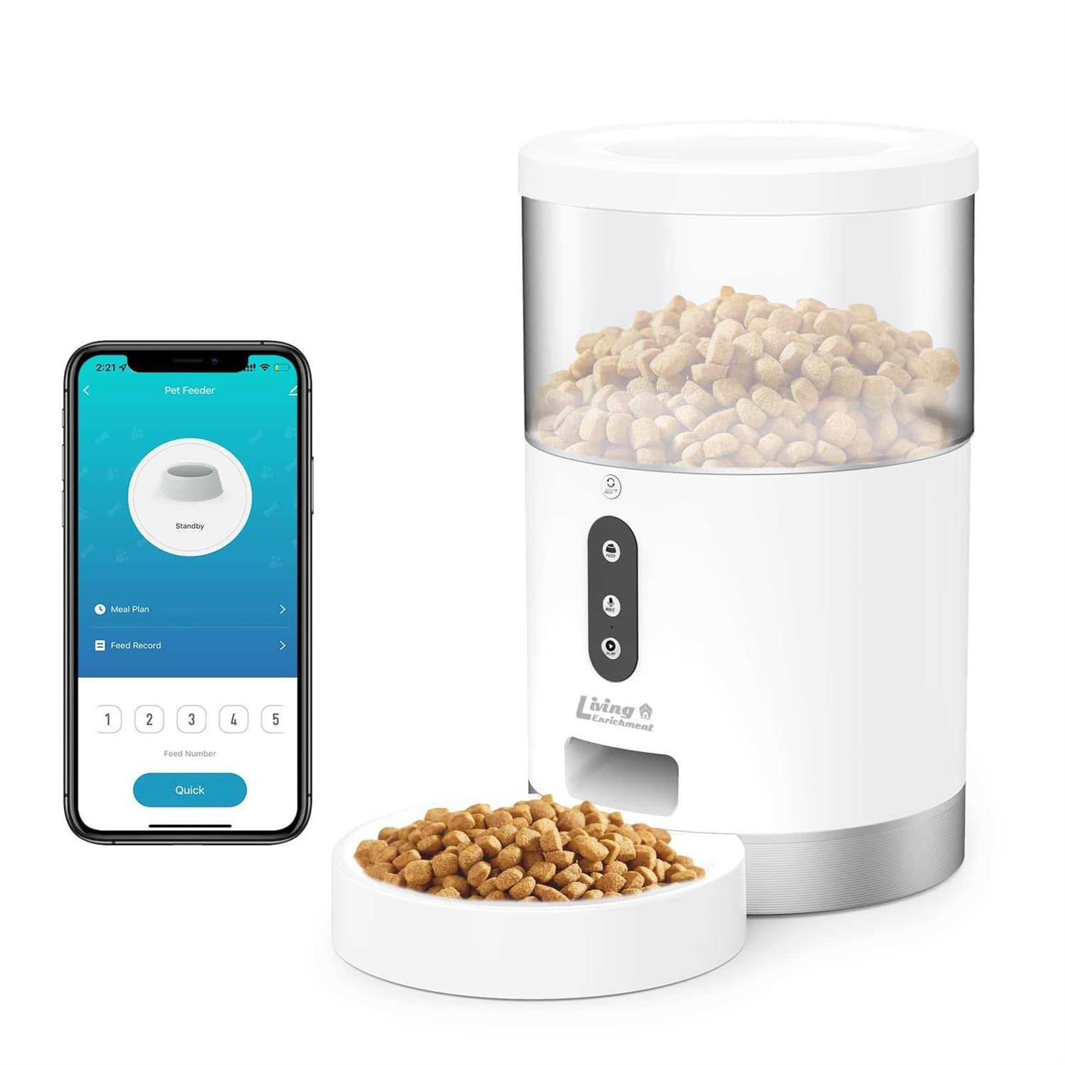 Living Enrichment Automatic Cat Feeder, Auto Dog Food Dispenser, WiFi Smart Pet Feeder 4L, Distribution Alarms and Voice Recorder - Healthber