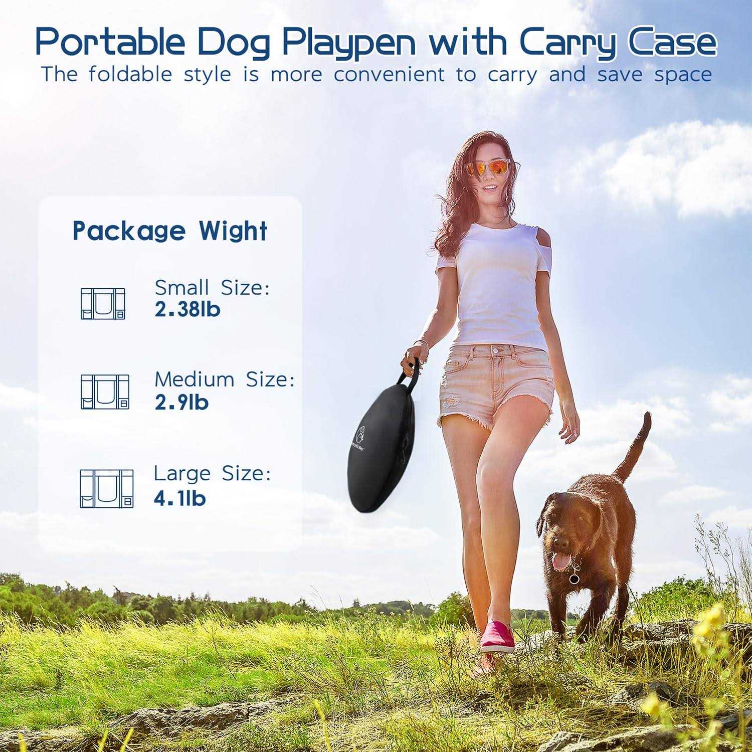 ROMANTIC BEAR Dog Playpen,Pet Playpen Foldable Dog Cat Playpens,Portable Exercise Kennel Tent - Healthber