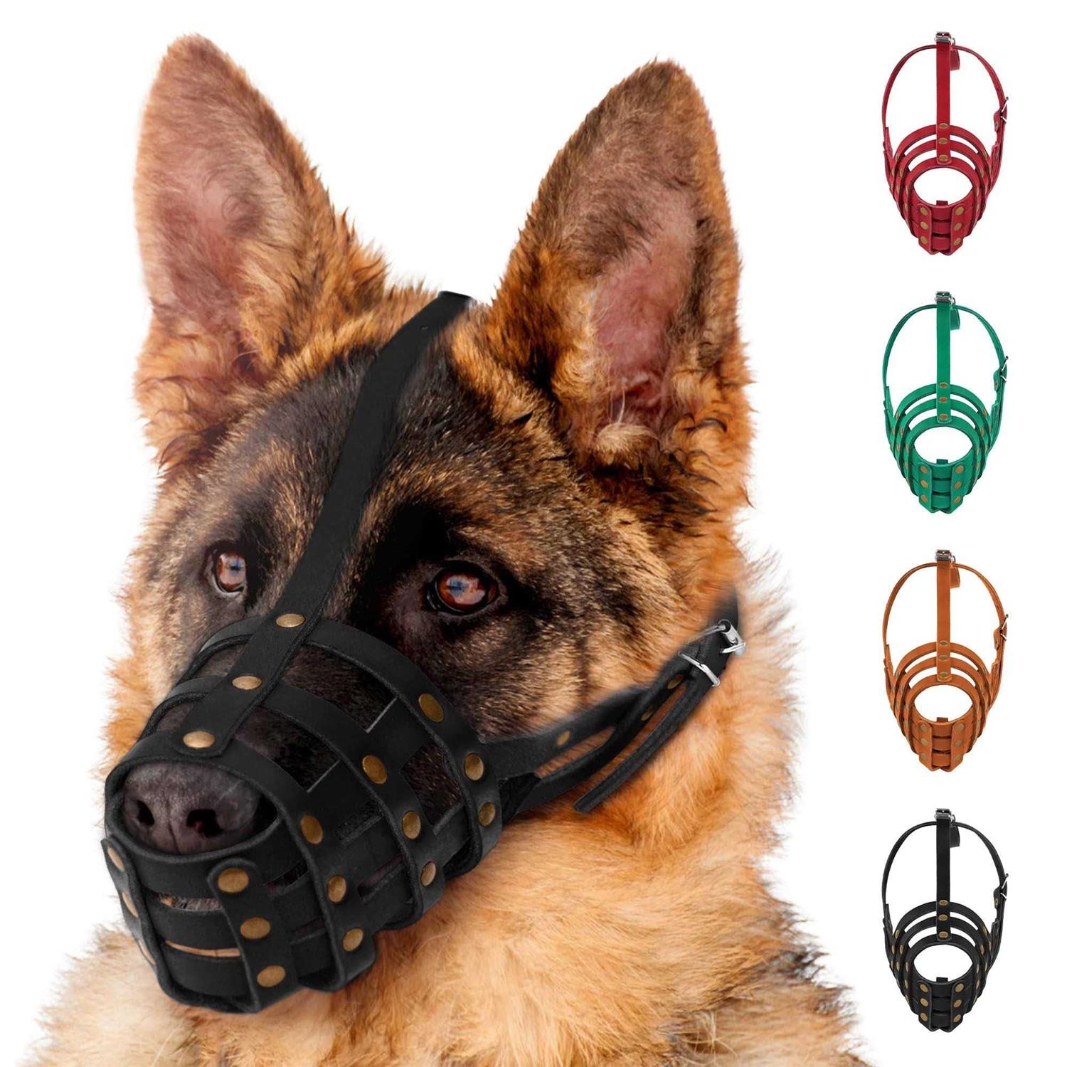 MUROM Leather Dog Muzzle German Shepherd Adjustable Breathable Doberman Dalmatian Setter Basket Medium Large Breeds Black Brown Red Gr - Healthber