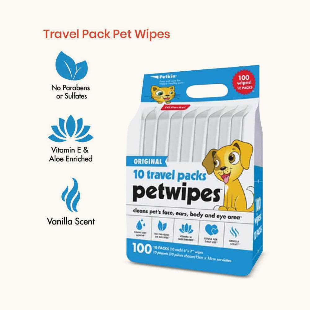 Petkin Original Travel Pack Vanilla Scented Dog & Cat Wipes - Healthber