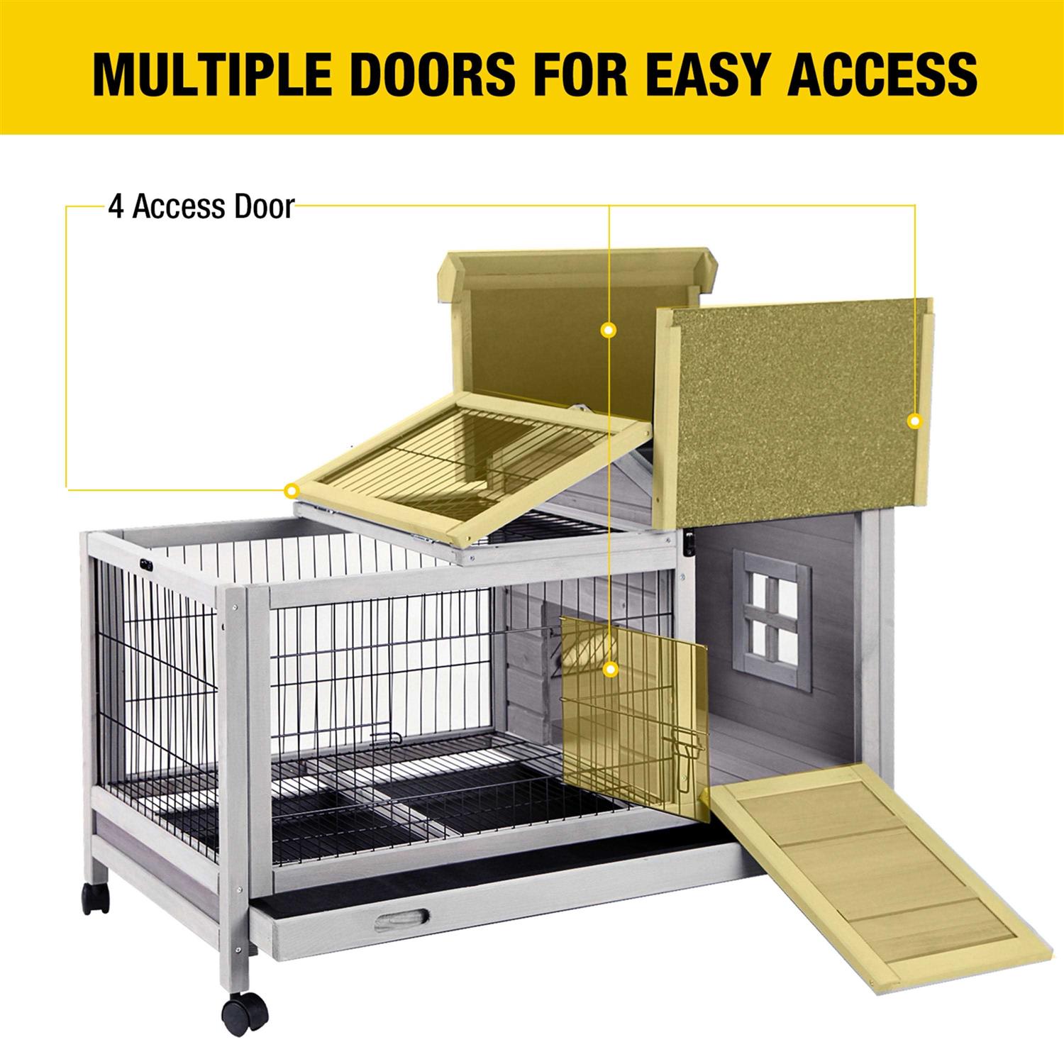 Morgete Rabbit Hutch Bunny Cage Guinea Pig House with Wheels - Healthber