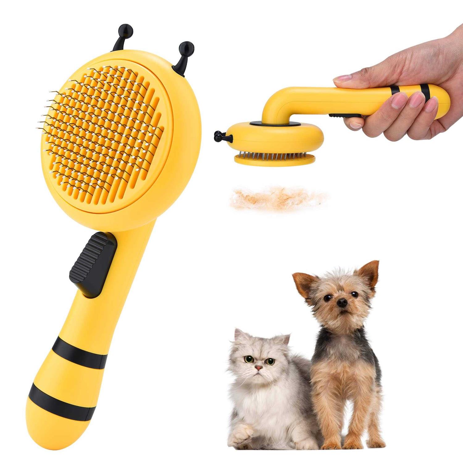 METREE Cat Hair Brush, Self Cleaning Pet Slicker Brush with Release Button, Cat Hair Cleaner Brush for Shedding, Grooming Brush for Long or Short - Healthber