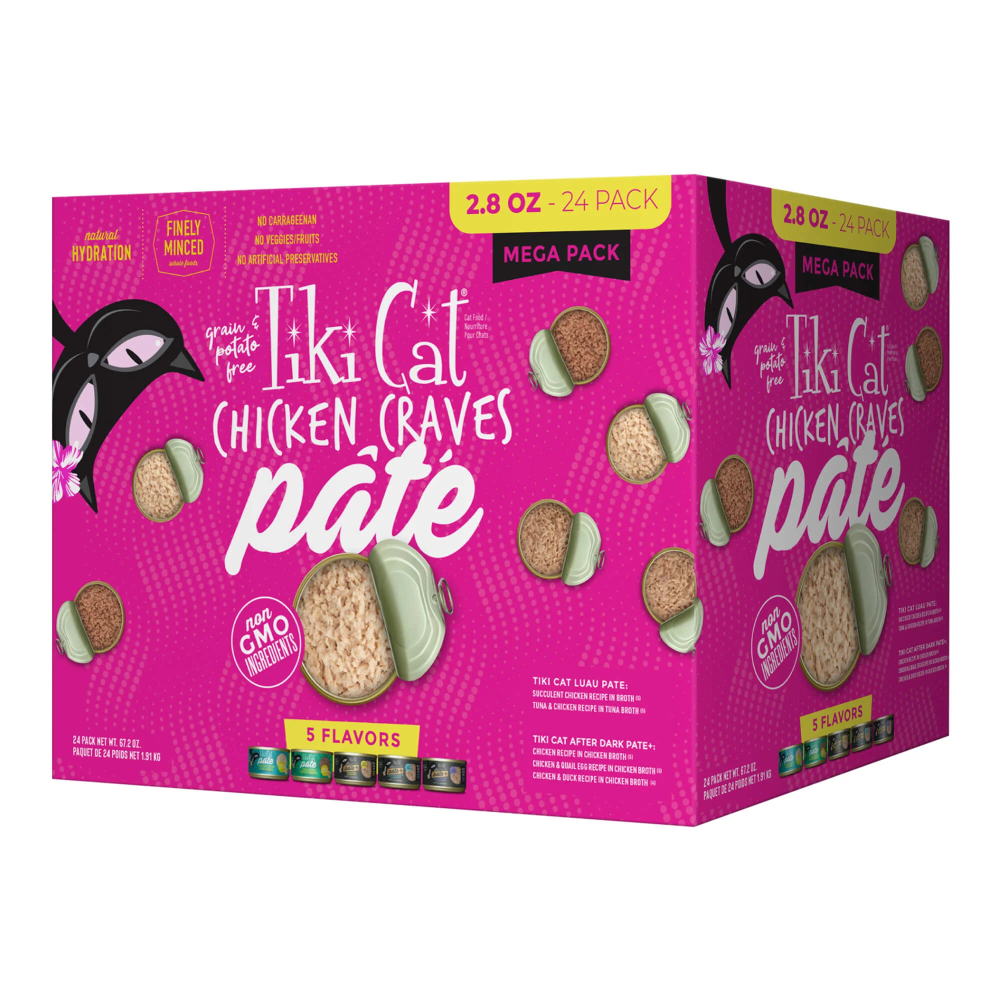 Tiki Cat Wet Cat Food Mega Pack, Chicken Craves, Pate, 2.8 oz Cans, 24 ct - Healthber