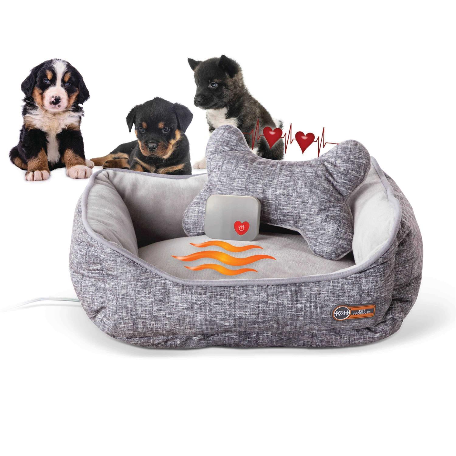 K&H Mother’s Heartbeat Heated Puppy Pet Bed with Bone Pillow - Healthber