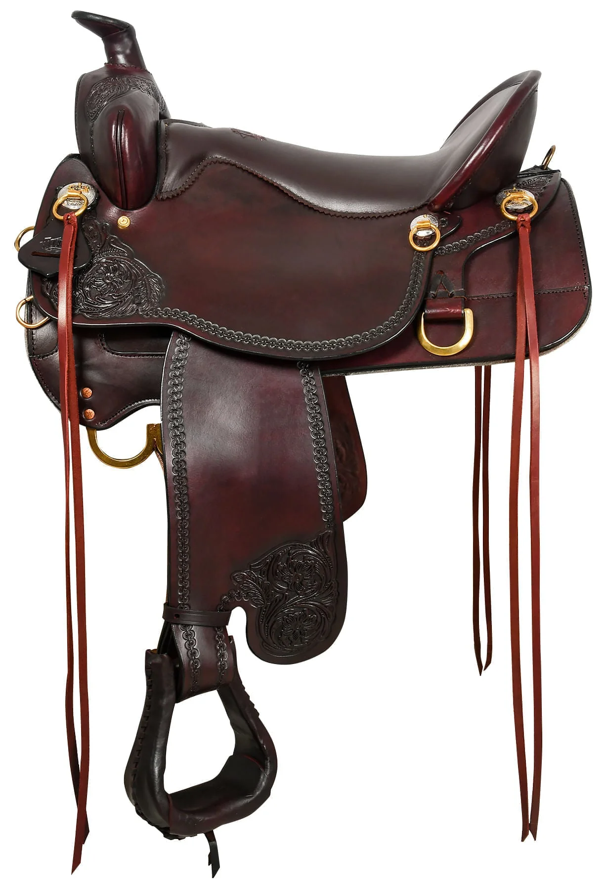 Tucker Custom High Plains Hand Tooled Trail Saddle, Medium, Brown - Healthber