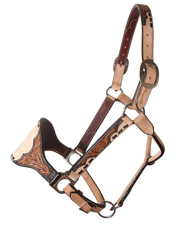 Black Floral Roughout Bronc Nose Halter - Healthber