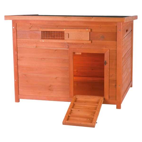 TRIXIE Natura Duck Coop with Ramp, Pull-Out Tub, Hinged Roof, Brown, 36x30x27 - Healthber