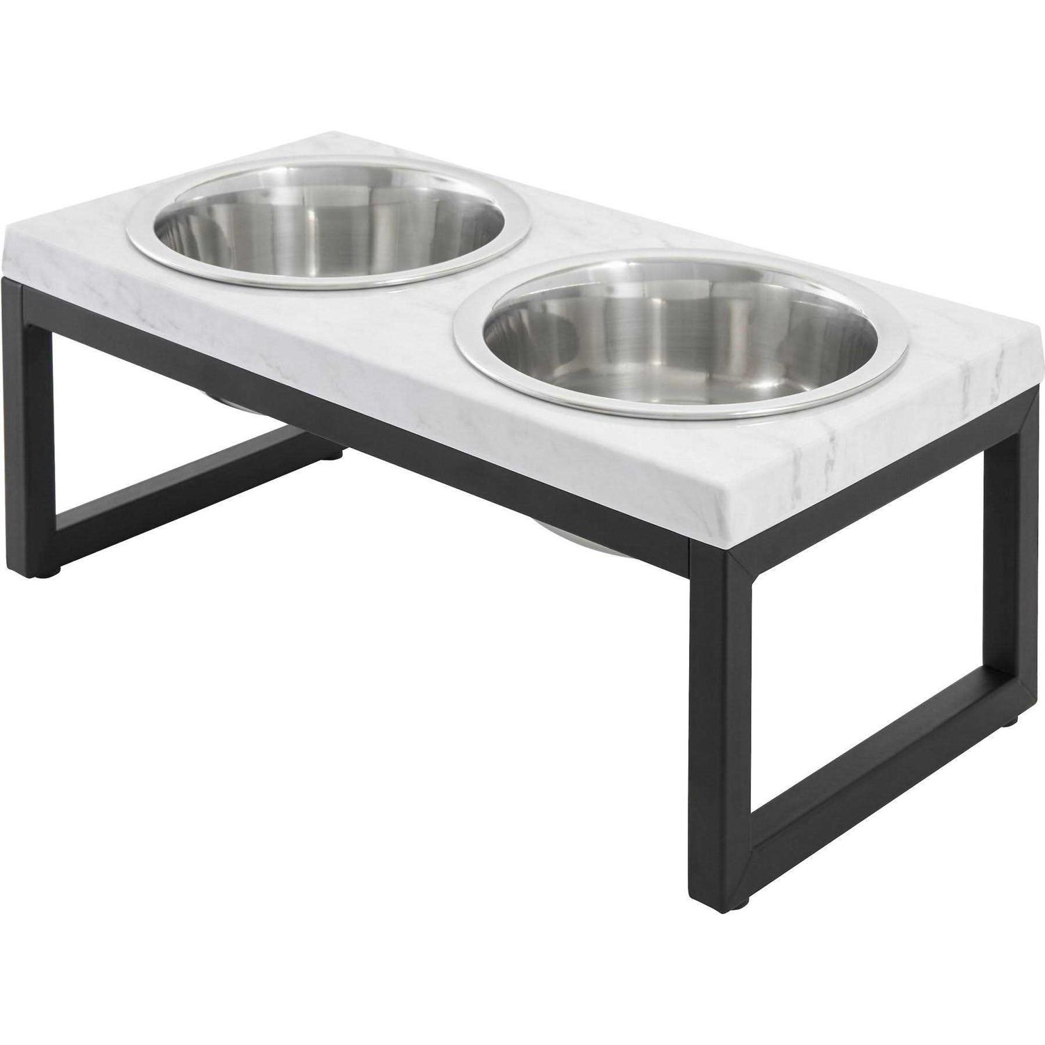 Frisco Marble Print Stainless Steel Double Elevated Dog Bowl - Healthber