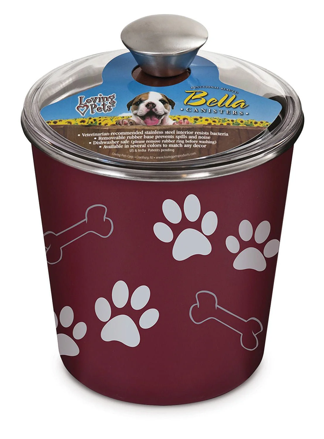 Loving Pets Bella Dog and Cat Treat Canister, Merlot - Healthber