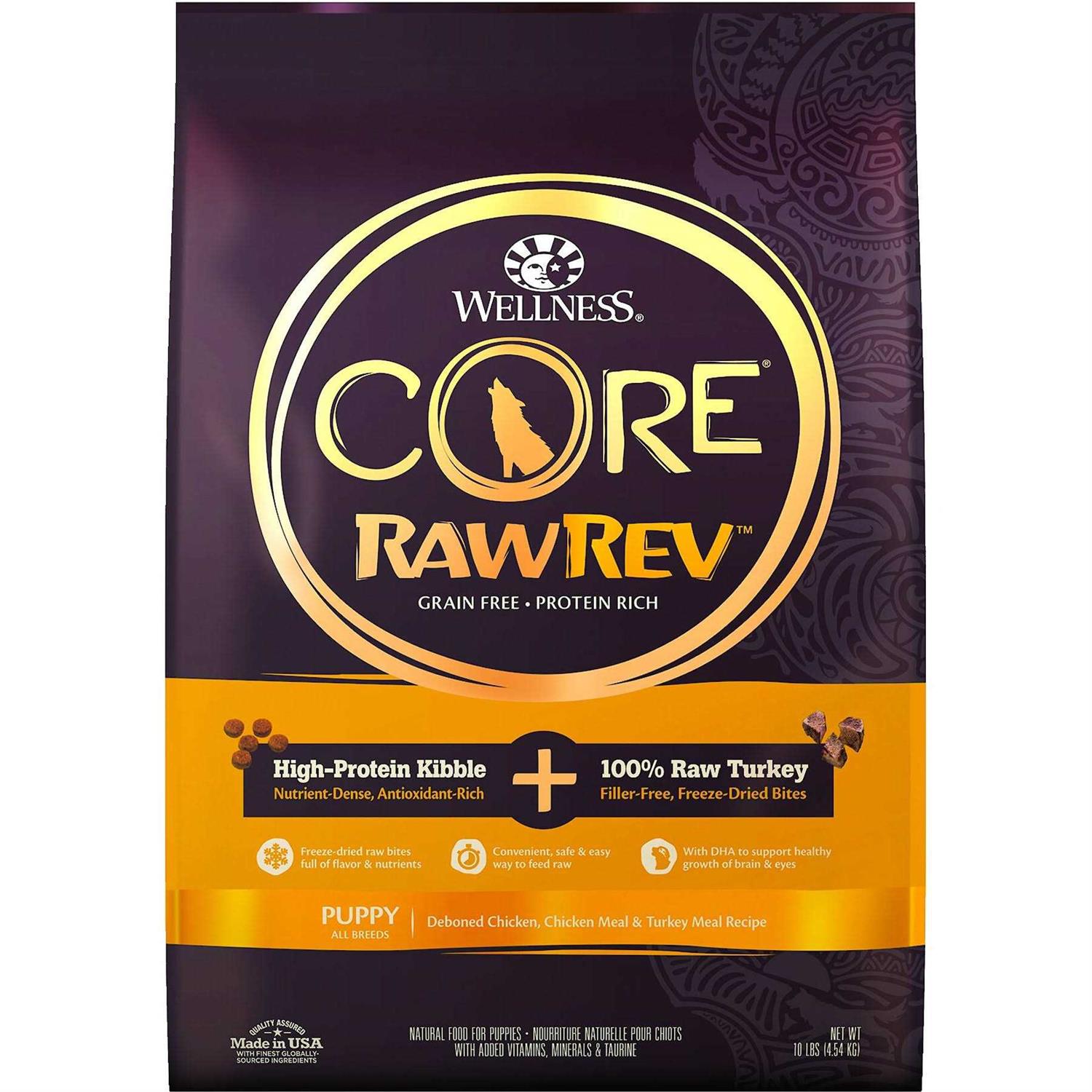 Wellness CORE RawRev Grain Free Natural Deboned Chicken with Freeze Dried Turkey Recipe Dry Puppy Food - Healthber