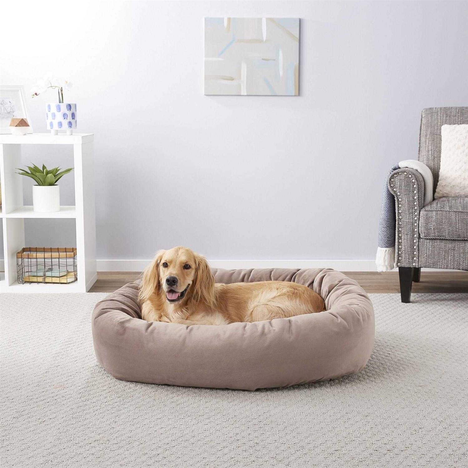 Frisco Velvet Round Bolster Dog Bed w/Removable COVER - Healthber