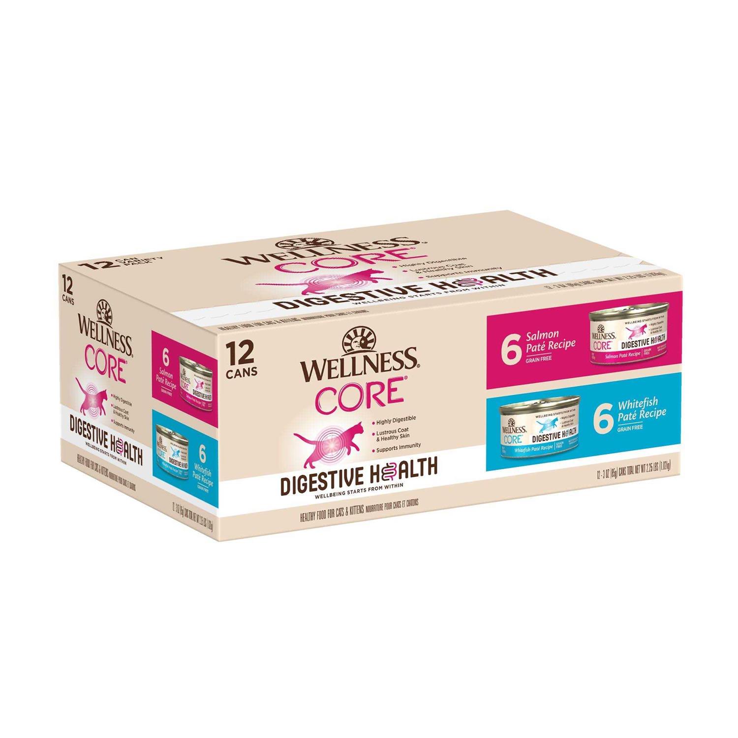 Wellness CORE Digestive Health Salmon & Whitefish Pate Variety Pack Wet Cat Food - Healthber