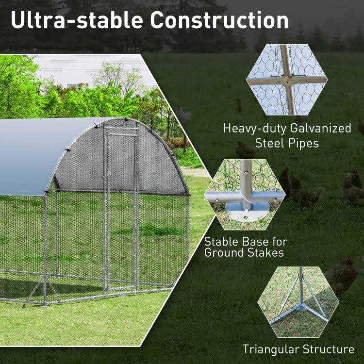 6.2/12.5/19 Feet Lockable Large Metal Chicken Coop Outdoor Dome Cage with Waterproof Cover - Healthber