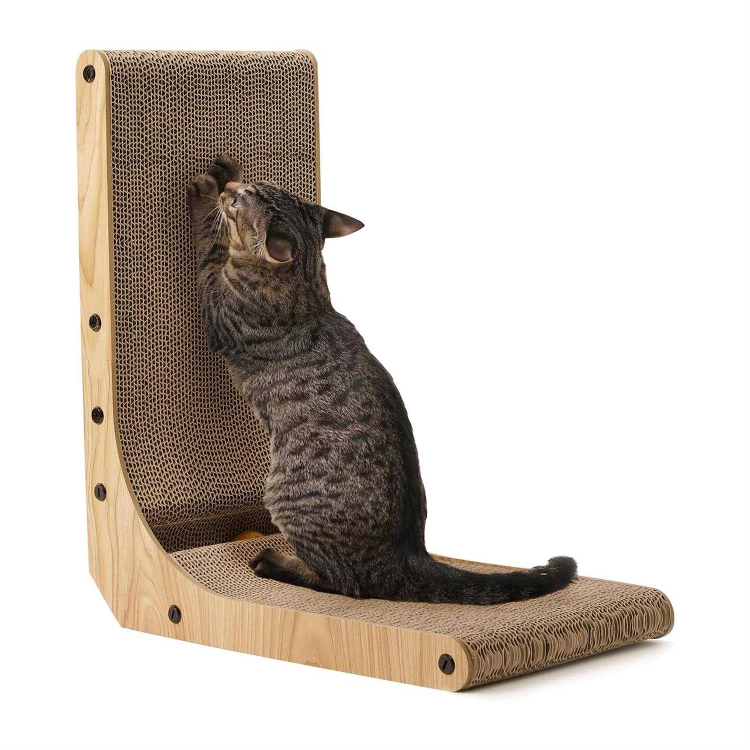 FUKUMARU Cat Scratcher 26.8 Inch L Shape Cat Scratch Pad Wall Mounted - Healthber