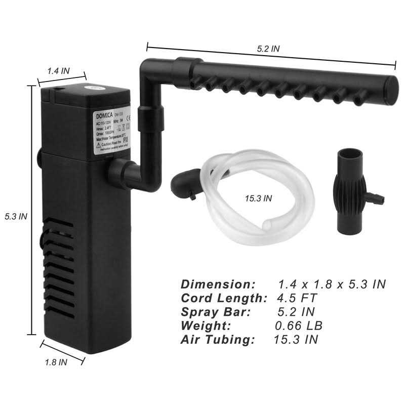 Domica Internal Aquarium Filter with Aeration System 100Gph 5W Power Filter for 5 to 15 Gallons Fish Tank - Healthber