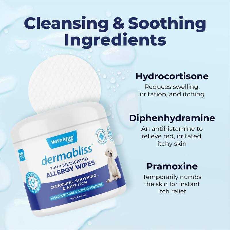 Vetnique Labs Dermabliss Medicated Hydrocortisone 3-in-1 Allergy Cat & Dog Wipes - Healthber