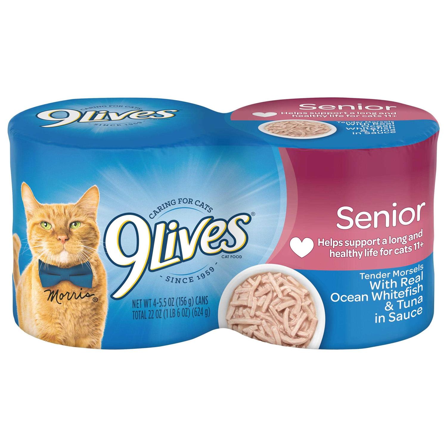 9Lives Wet Senior Cat Food Tender Morsels with Real Ocean Whitefish & Tuna in Sauce - Healthber