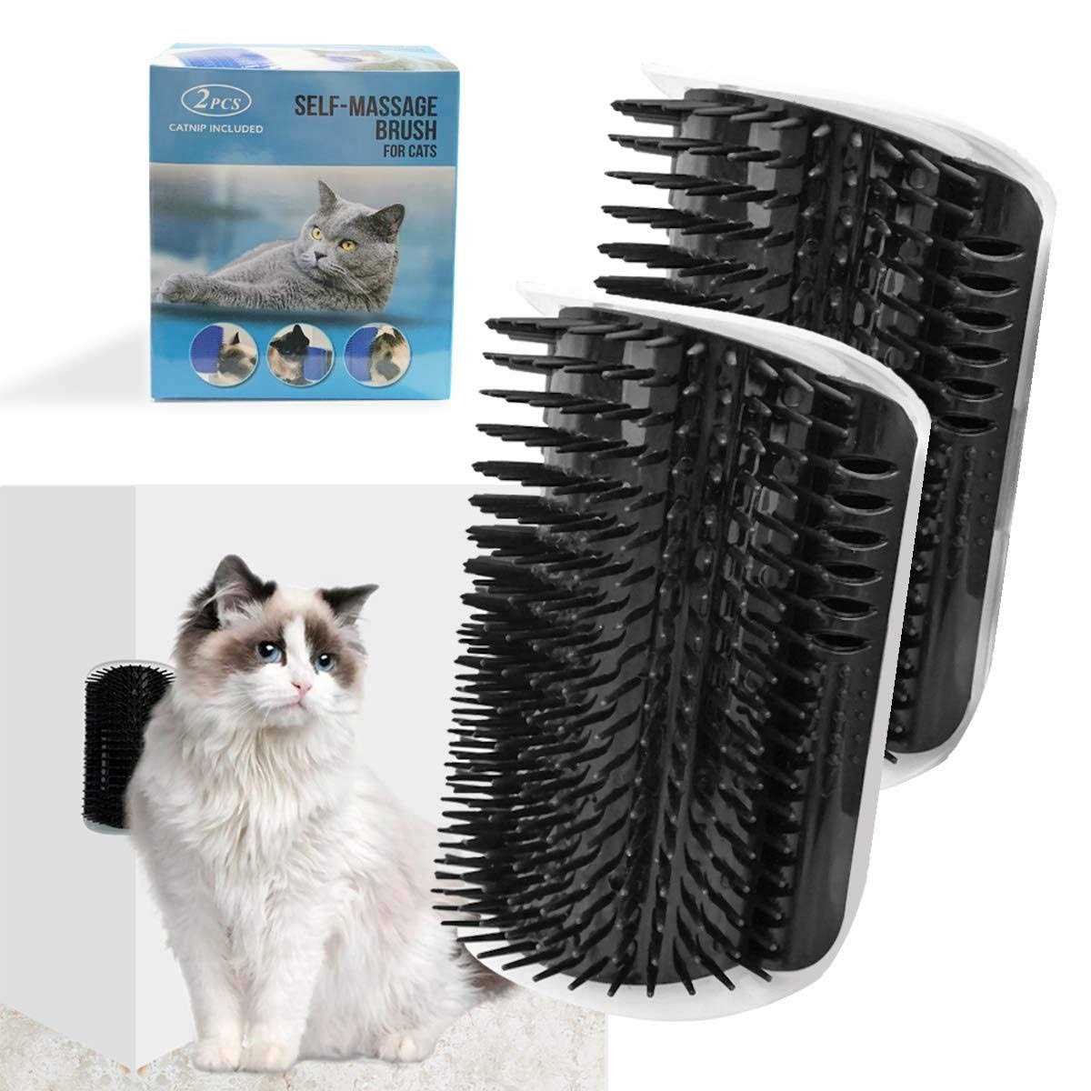 2 Pack Corner Brush for Cats Self Groomer Grooming Wall Massage Brush with Catnip Softer Cat Wall Comb Self Massage Tool for Long & Short Fur - Healthber