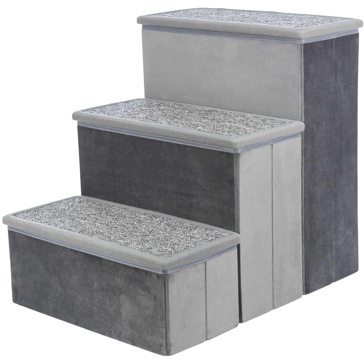 TRIXIE Velour Foldable 3-Step Pet Stairs with Storage - Healthber