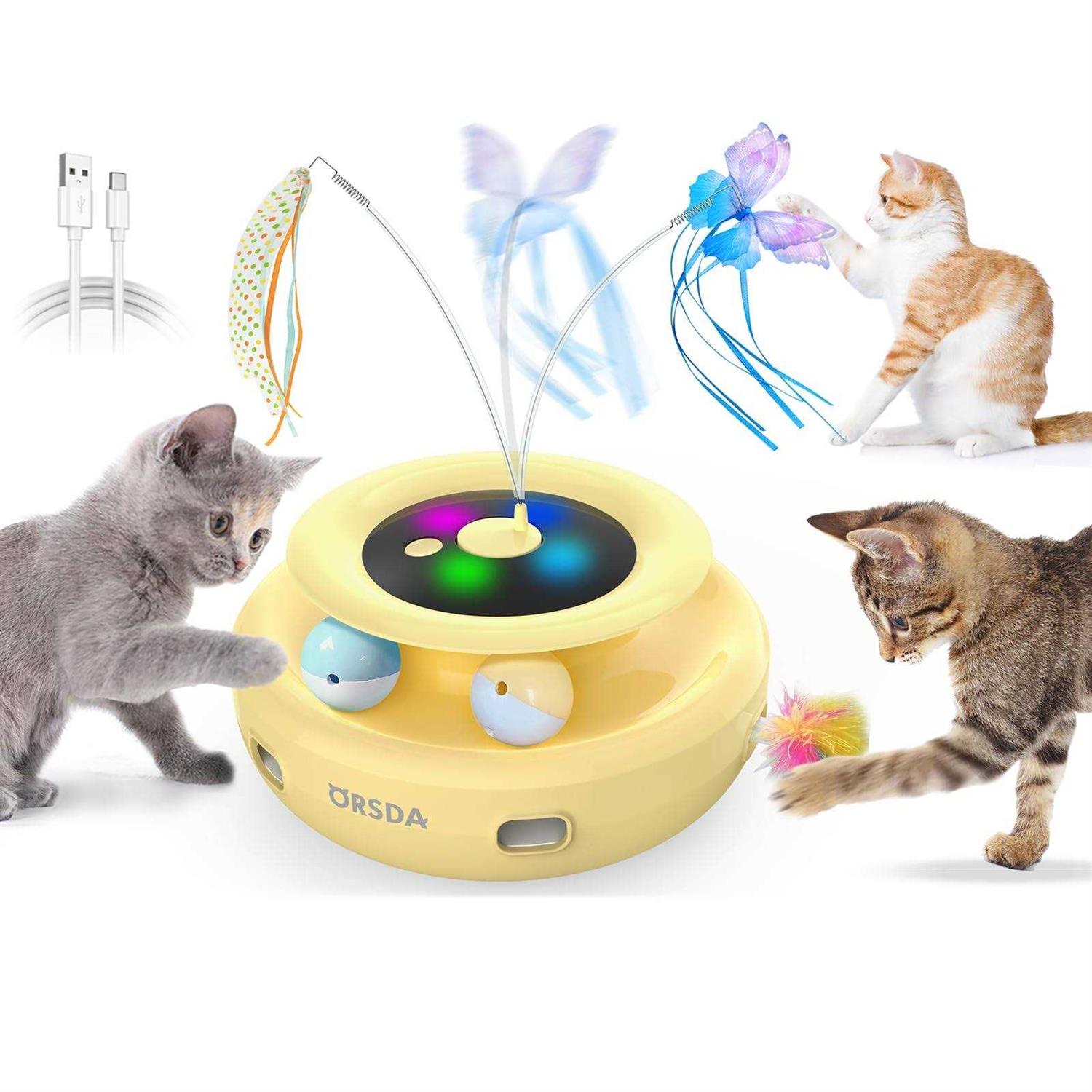 ORSDA 3-in-1 Cat Toys Rechargeable Interactive Cat Toys for Indoor Cats Automatic Kitten Toy - Healthber