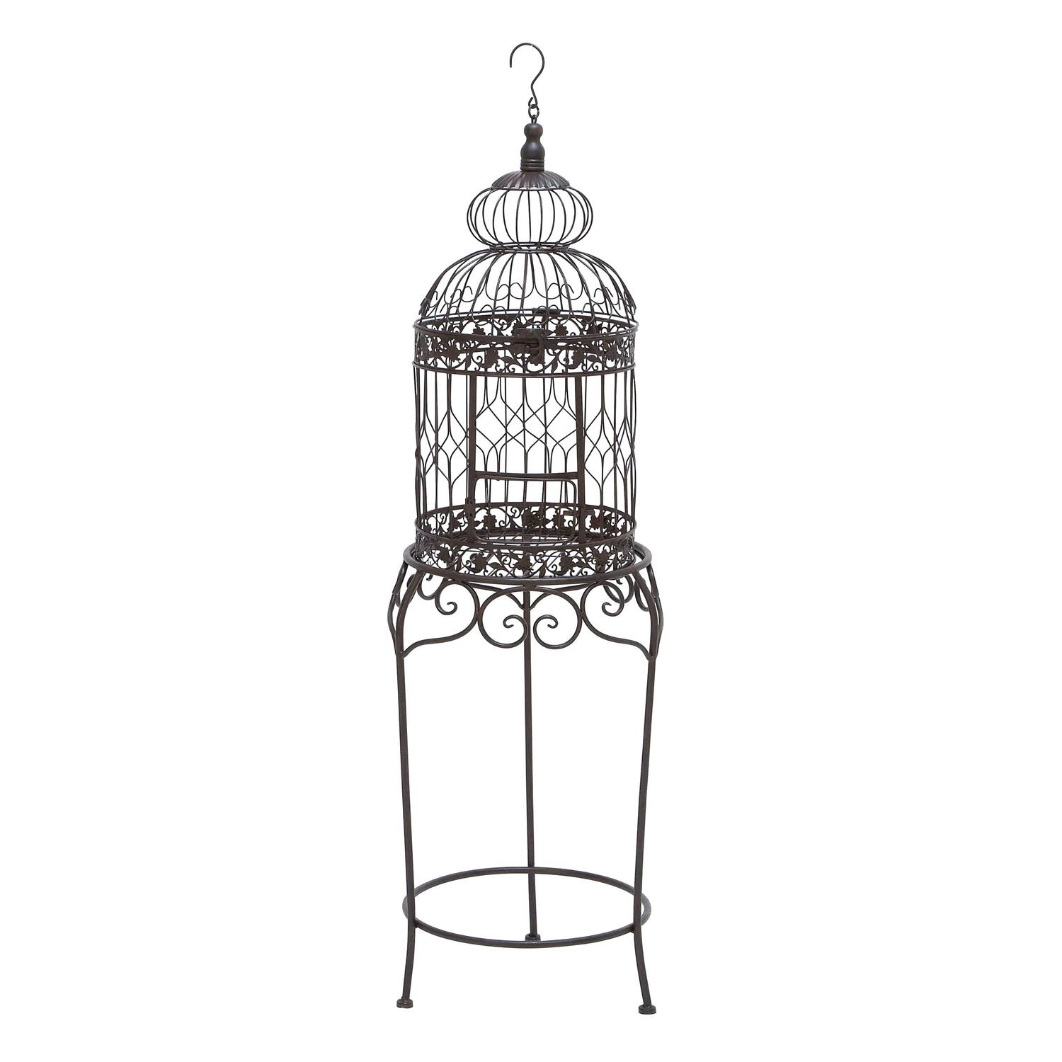 DecMode Black Metal Indoor Outdoor On Removable Stand Birdcage with Latch Lock Closure and Top Hook - Healthber