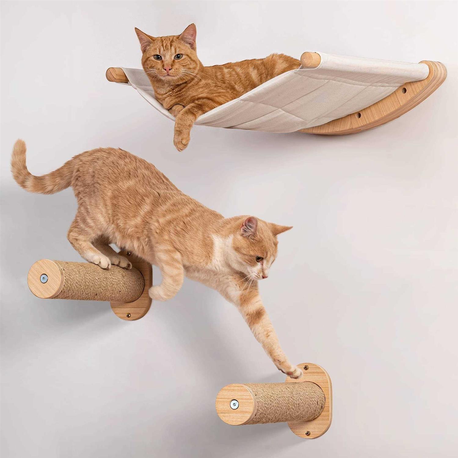 7 Ruby Road Cat Hammock Wall Mounted Cat Shelf with Two Steps - Healthber