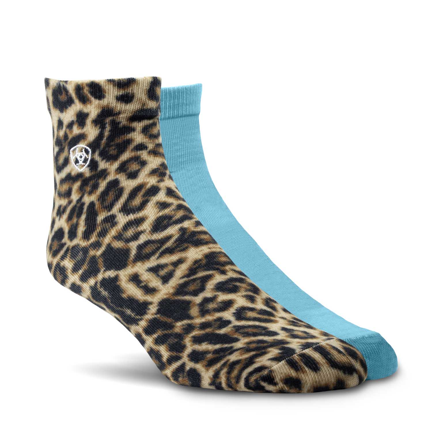 Ariat Wild Thing Ankle Socks, 2 Pair Pack, Leopard/Sky Blue - Healthber