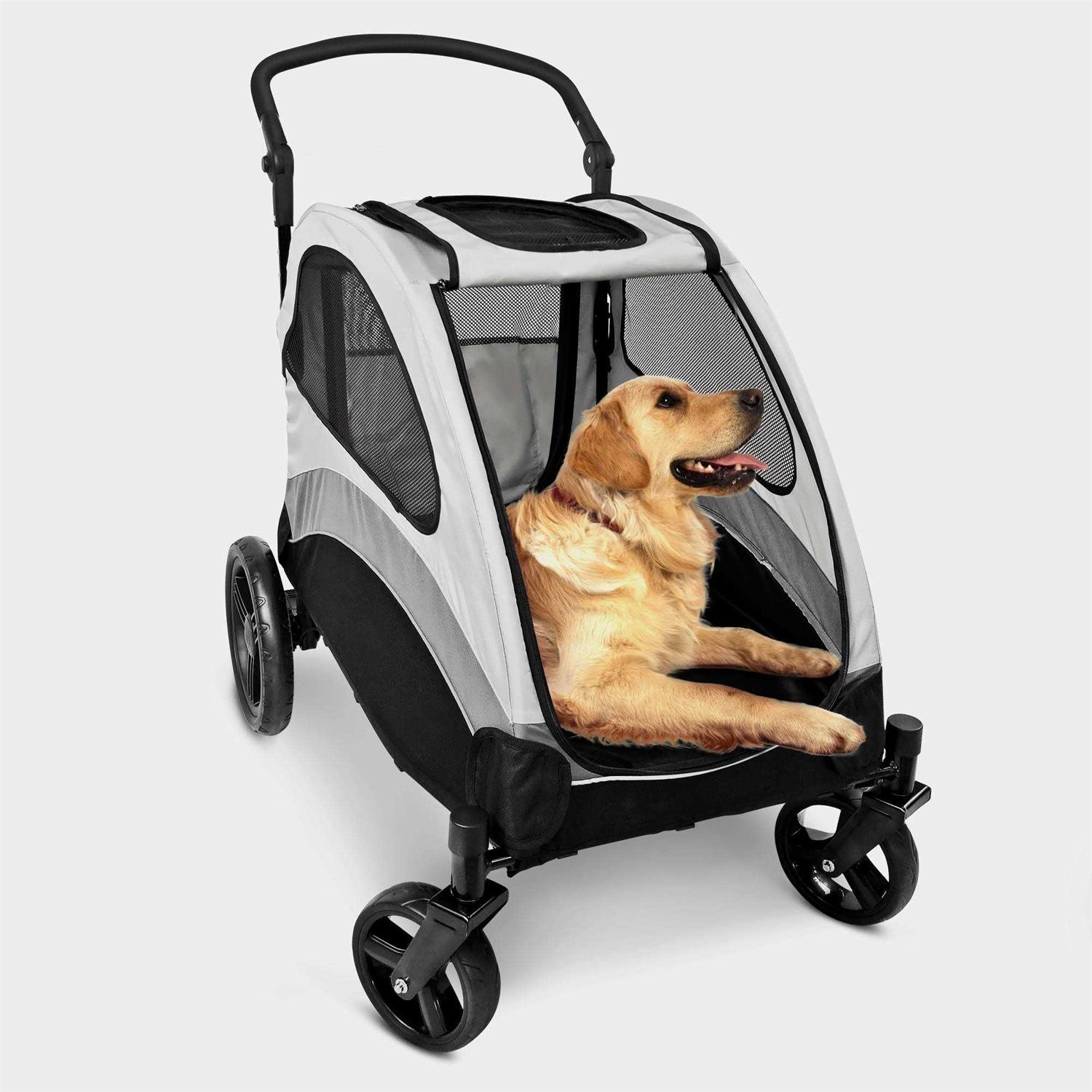 Foldable Pet Stroller for Large or 2 Dogs Cats Jogger Wagon with 4 Wheels - Healthber