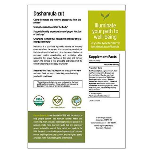 Banyan Botanicals Dashamula Whole Certified Organic, 1/2 Pound A Traditional Ayurvedic Formula for pacifying vata and Supporting Proper Function - Healthber