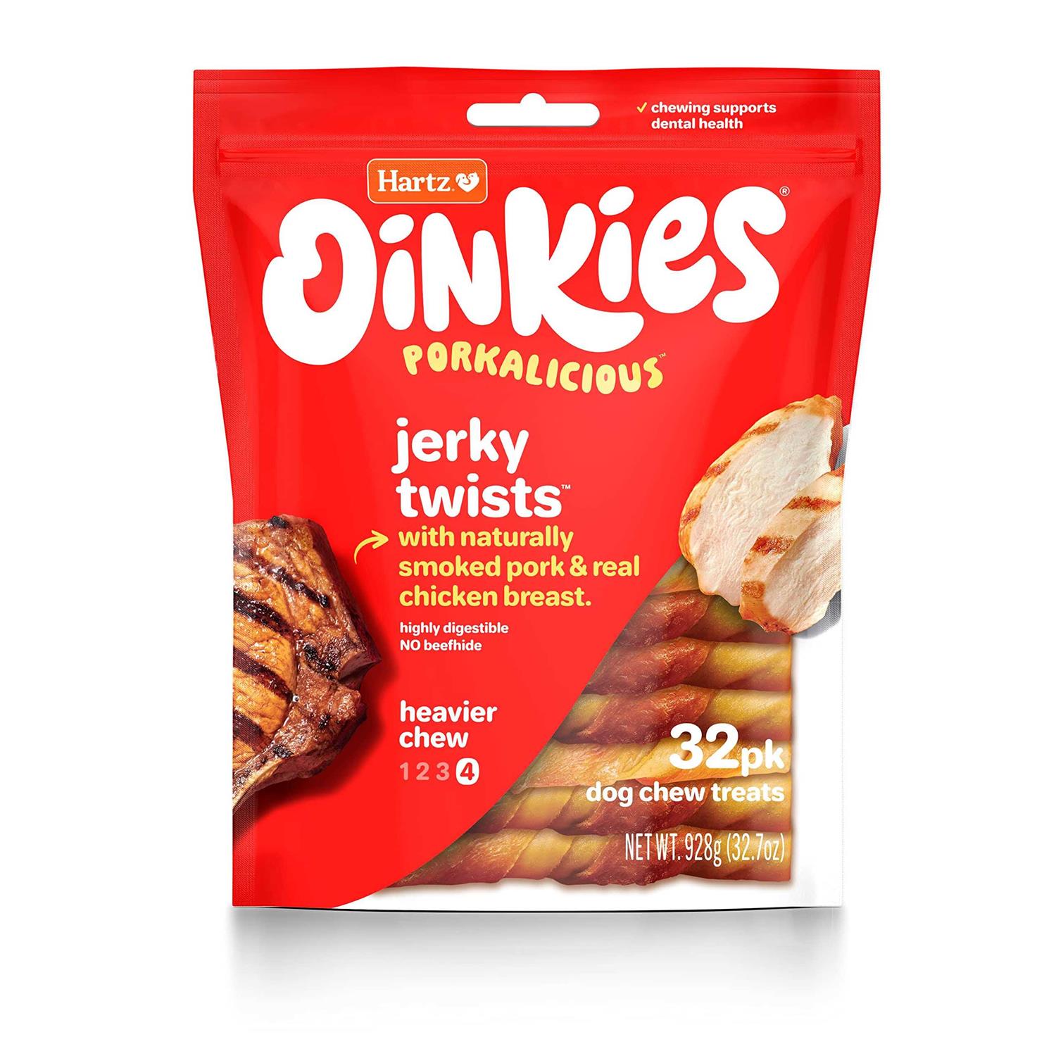 Hartz Oinkies Porkalicious Smoked Pig Skin Twists Dog Treats - Healthber