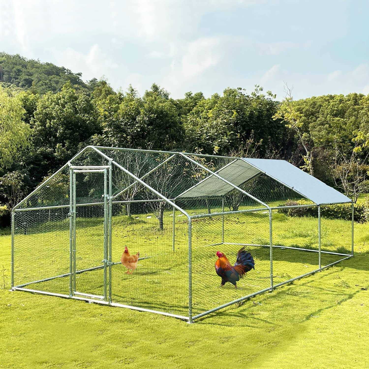 NGTEEN Large Metal Chicken Coop Walk-in Poultry Cage Chicken Run Pen Dog Kennel with Waterproof and Anti-Ultraviolet Cover for Outdoor Farm Use - Healthber
