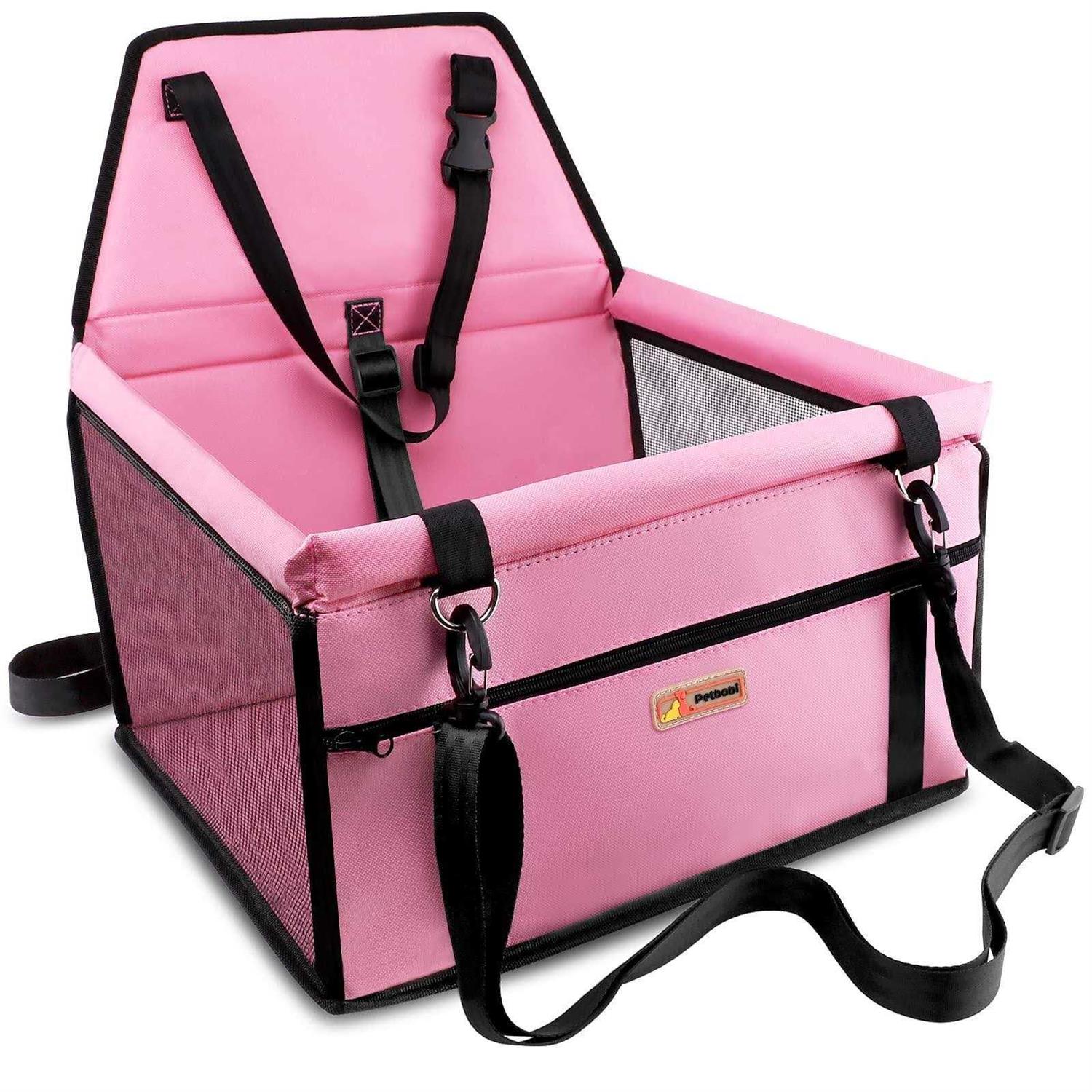 Petbobi Pet Reinforce Car Booster Seat for Dog Cat Portable and Breathable Bag with Seat Belt Dog Carrier Safety Stable for Travel Look Out,with Clip - Healthber
