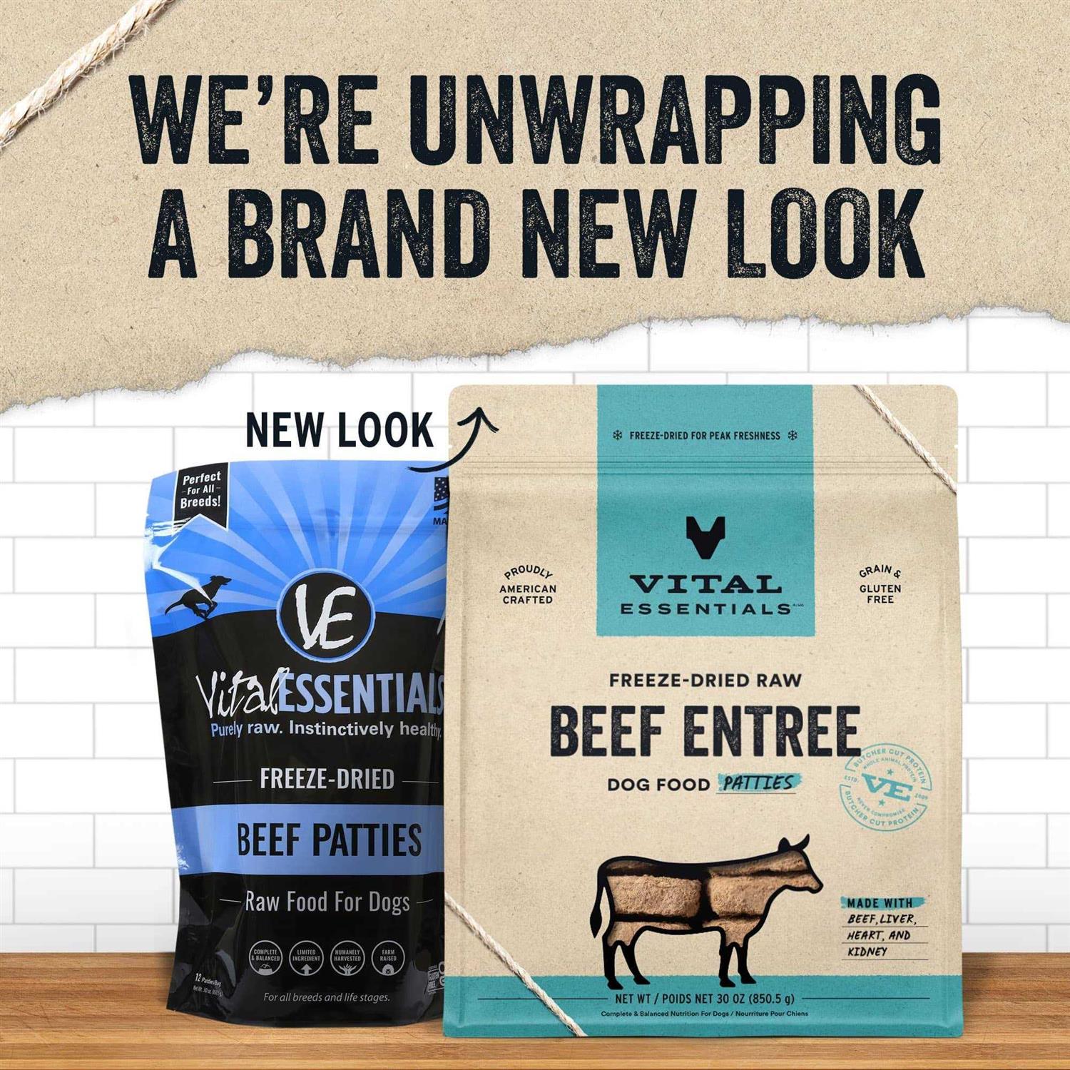 Vital Essentials Beef Entree Patties Freeze-Dried Raw Dog Food - Healthber