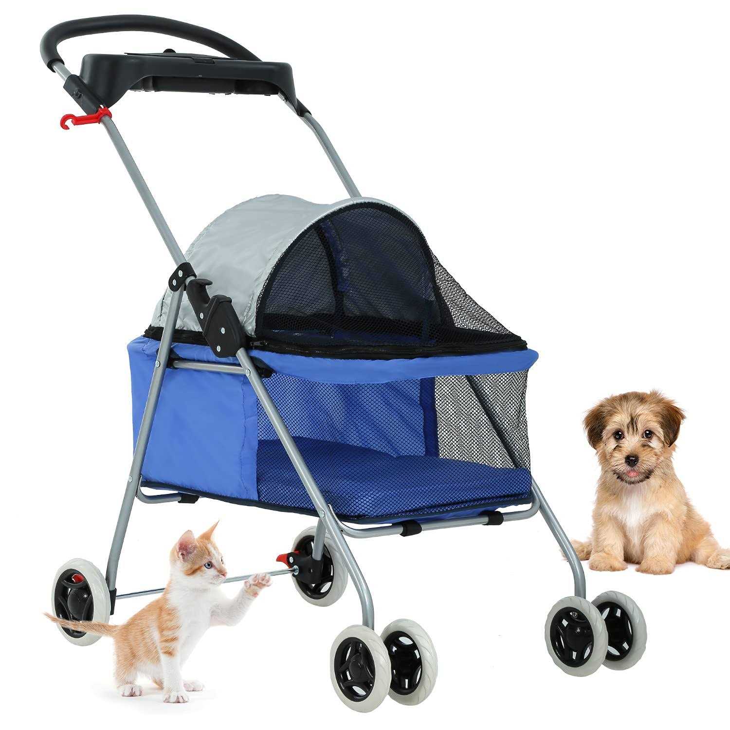 BestPet Pet Stroller 4 Wheels Posh Folding Waterproof Portable Travel Cat Dog Stroller with Cup Holder - Healthber