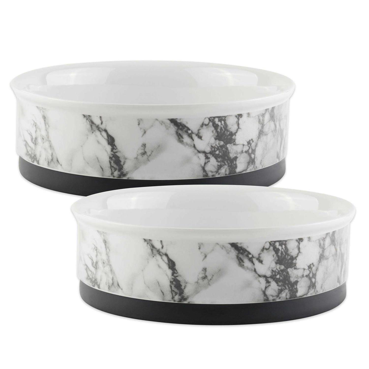 Bone Dry Pet Bowl White Marble Set/2 - Healthber