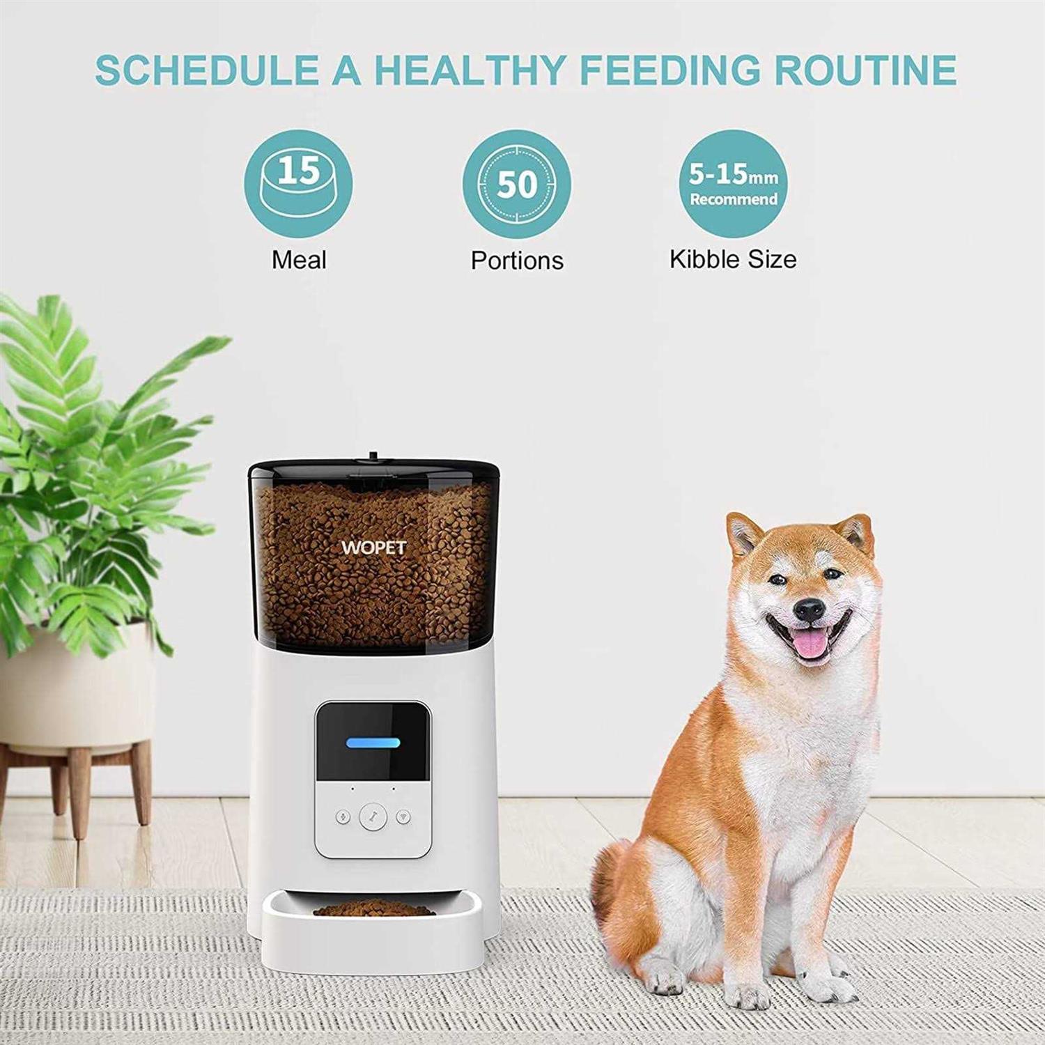 Wopet Automatic Dog Feeders, Wi-Fi Enabled Smart Cat Feeders, Cat Food Dispenser, Distribution Alarms and Voice Recorder Up to 15 Meals per Day - Healthber