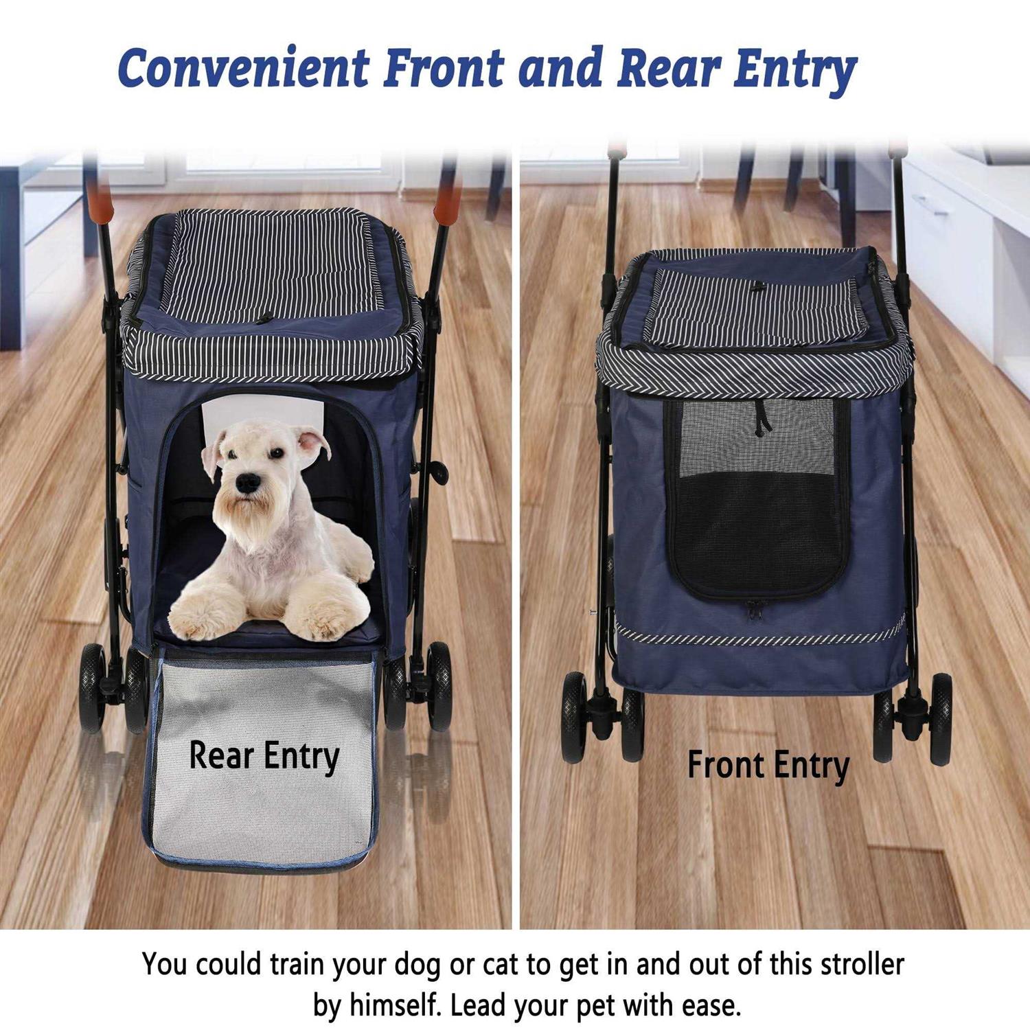 Folding Pet Stroller for Dog or Cats One-Click Folding Dog Travel Stroller with Dual Entry - Healthber
