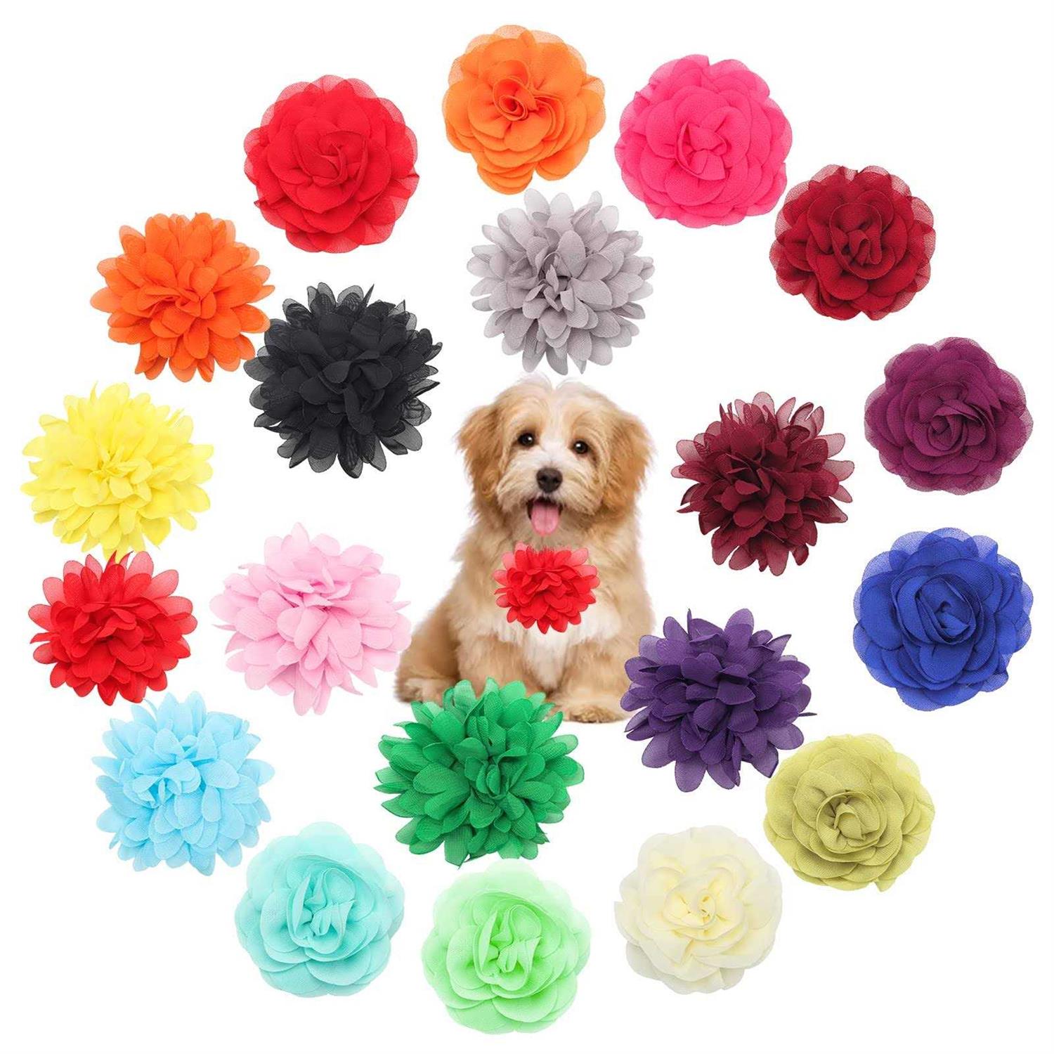 20Pcs Dog Flower Collar Accessory Catcan Multi-Color Pet Flower Collars 2 Style Soft Chiffon Dog Bow Tie Charms Flower for Puppy Collar Grooming - Healthber