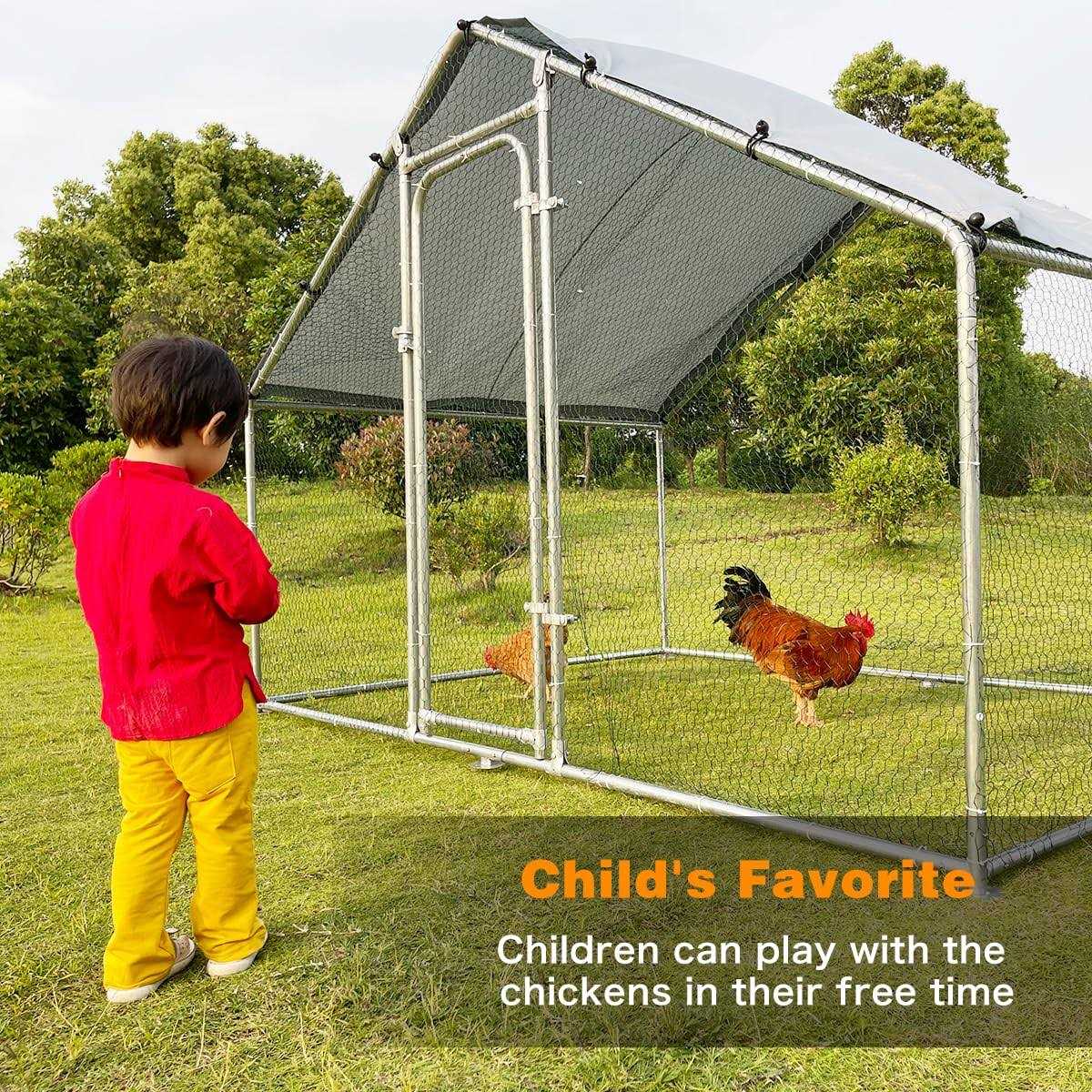 iclbc Large Metal Chicken Coop Walk-in Poultry Cage Chicken Run Duck House Chicken Pen Spire Shaped Coop with Waterproof and Anti-ultraviolet Cover - Healthber