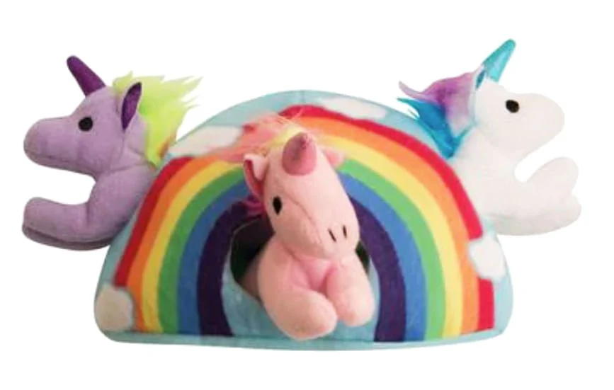 Snugarooz 4 Piece Hide & Seek Unicorn Rainbow Squeaker Dog Toy - Healthber