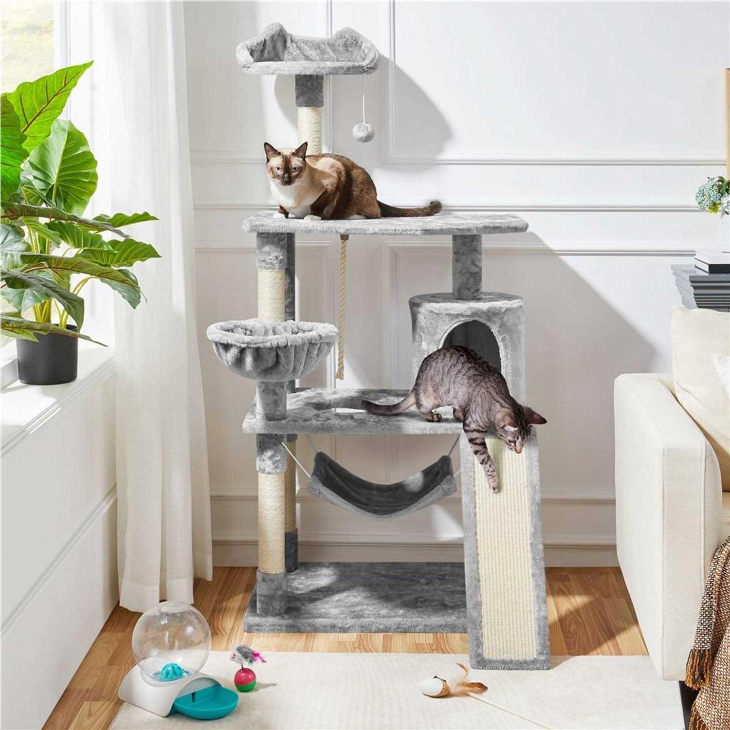 Yaheetech 61.5-in Plush Cat Tree Condo - Healthber
